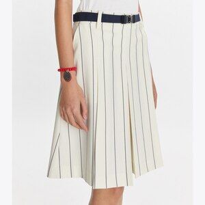Tory Burch Wool Performance Pleated Golf Mini Skirt New Ivory Light Stripe 2
